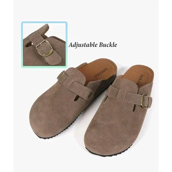 Womens Suede Clogs Genuine Leather Mules Cork Footbed Sandals, Size US 10, Brown - Picture 7 of 8